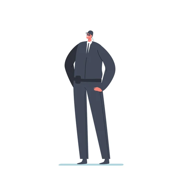 Homme Safeguard Porter Costume Noir Casquette Lunettes Soleil Microphone Dans — Image vectorielle