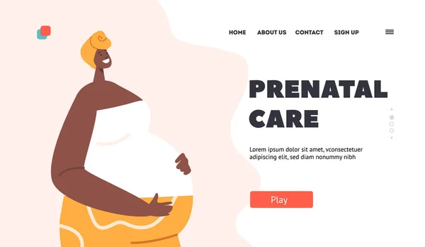 Шаблон Prenatal Care Landing Page Африканская Беременная Женщина Ожидании Ребенка — стоковый вектор