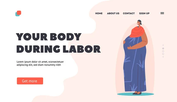 Corpo Durante Trabalho Parto Gravidez Maternidade Landing Page Template Mulher —  Vetores de Stock