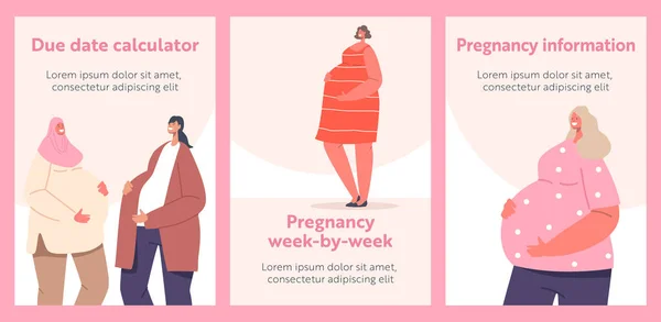 Многонациональные Плакаты Беременных Девушках Информация Беременности Женщин Неделя Неделей Материнство — стоковый вектор