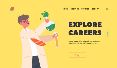 Kariyer İniş Şablonu 'nu araştır. Çocuk Tutucu Kimyasal Beher, Bilim Adamı Çocuk Karakteri Laboratuvarda Deney, Kimyager Çocuk Mesleği Seçti. Çizgi film İnsanları Vektör İllüstrasyonu