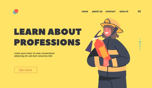 Μάθετε Για Πρότυπο Professions Landing Page Πυροσβεστική Που Κρατάει Τον — Διανυσματικό Αρχείο