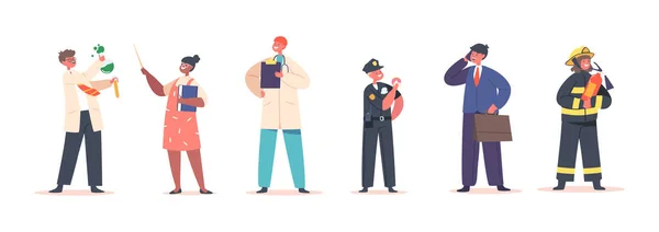 Police Profession Enfant Pompier Médecin Avec Scientifique Enseignant Homme Affaires — Image vectorielle