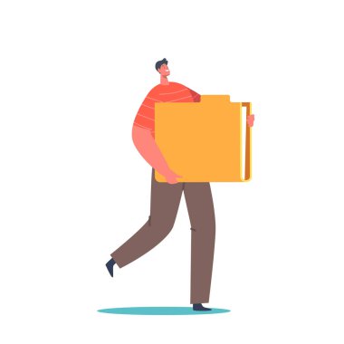Male Character with File Folder Isolated on White Background. Manager, Office Employee, Businessman with Archive, Information Data, Important Confident Documents. Cartoon Vector Illustration