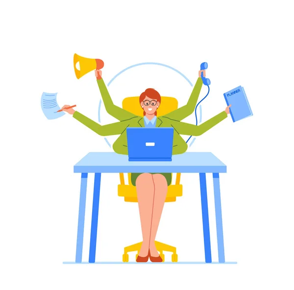 Multitasking Skills Effective Time Management Productivity Concept Obchodní Žena Mnoha — Stockový vektor