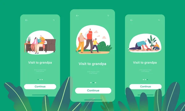 Шаблон Экрана Страницы Мобильного Приложения Visit Grandpa Дети Играют Читают — стоковый вектор