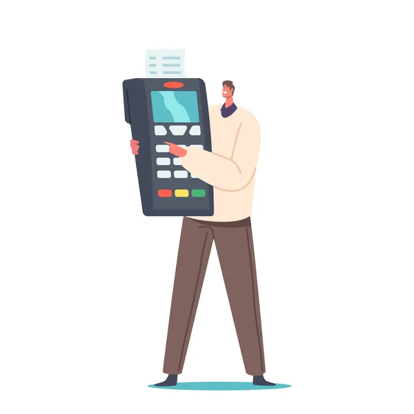 Technologien Für Sichere Einkäufe Kontaktloses Bezahlen Mit Kreditkartenlesegerät Isolierter Männlicher — Stockvektor
