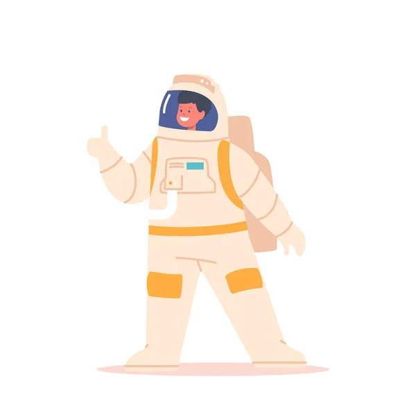Srác Űrhajós Jelmezt Visel Elszigetelve Fehér Hátterétől Kisfiú Karakter Játszik — Stock Vector