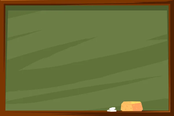 绿色黑板与木制框架 粉笔和海绵 擦出肮脏的黑板背景 课件的课室设备是空的 卡通矢量图解模版 — 图库矢量图片