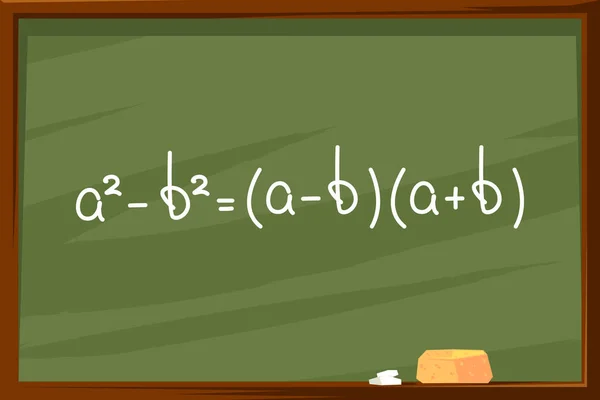绿色黑板和数学公式 学校委员会与数学手绘代数方程 海绵和粉笔 教学和学习概念 病媒图解 — 图库矢量图片
