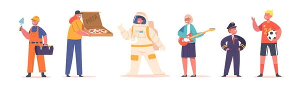 Ensemble Professionnels Pour Enfants Constructeur Livreur Pizza Astronaute Musicien Pilote — Image vectorielle