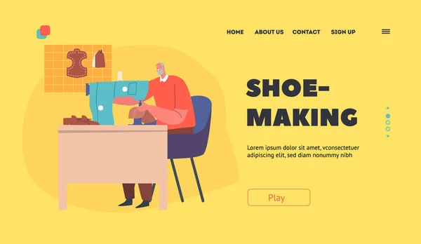 Ayakkabı Niş Şablonu Ayakkabıcı Dikiş Makinesinde Ayakkabı Oluştur Esnaf Mesleği — Stok Vektör