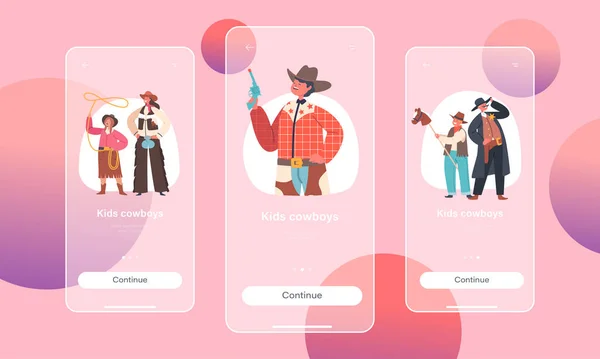 Cowboy Kids Mobile App Σελίδα Επί Του Σκάφους Πρότυπο Οθόνης — Διανυσματικό Αρχείο