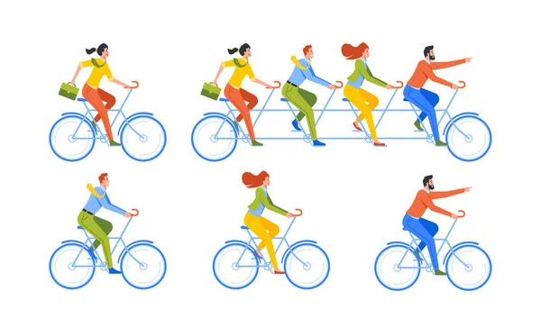 Набор Business People Riding Bike Коллеги Команды Работать Вместе Цели — стоковый вектор