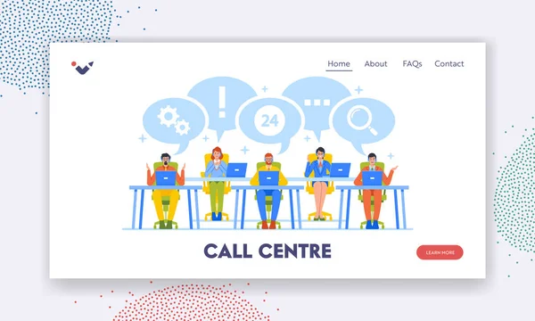 Call Center Landing Page Template Hotline Operators Help Clients Solve — Stock Vector