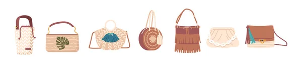 화이트 그라운드에서 고립된 스타일의 포대와 클러치 Modern Textile Leather Handbag — 스톡 벡터