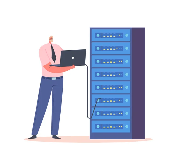 Sysadmin Servicing Server Racks Administradores Sistemas Mantenimiento Caracteres Administración Configuración — Vector de stock