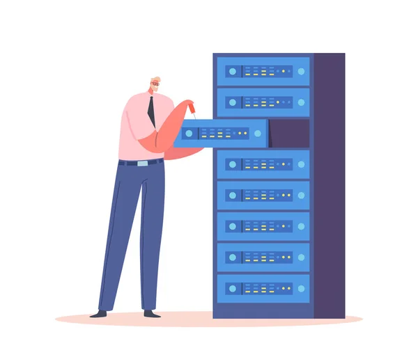 Sysadmin Servicing Server Racks Testen Repareren Appliance Systeembeheerder Karakteronderhoud Administratie — Stockvector