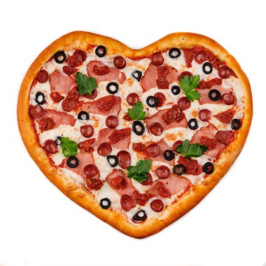 Restoran web sitesi 4 için beyaz arka planda izole edilmiş kalp şeklinde pizza