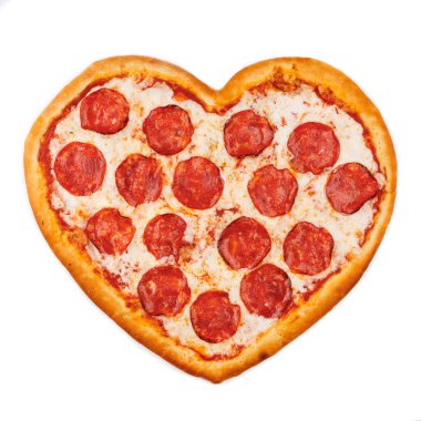 Restoran web sitesi e9 için beyaz arka planda izole edilmiş kalp şeklinde pizza