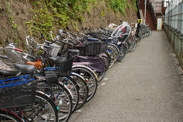 japan bike parking outside a train station. public bike parking is everywhere