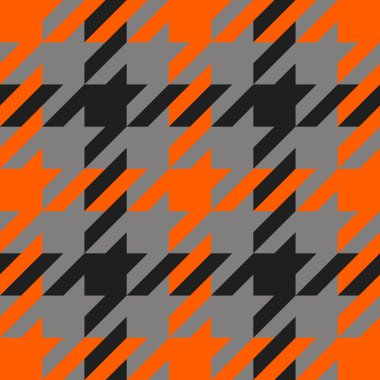Kaz ayağı. Turuncu, siyah ve gri kafes içinde Cadılar Bayramı Kaz Ayağı deseni. Glen ekose. Houndstooth tartan tüvit. Köpek dişi. İskoç kafesi. Kusursuz kumaş dokusu. Vektör illüstrasyonu