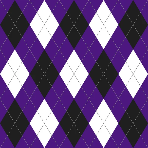 Halloween Argyle Plaid Scottish Pattern Black White Violet Rhombuses Scottish — Stock Vector