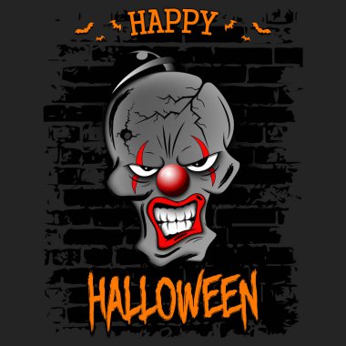 Mutlu Cadılar Bayramı. Palyaço kafatası. Ölü palyaçoyla. Poster, afiş, tebrik kartı, davetiye için şablon tasarımı. Vektör illüstrasyonu