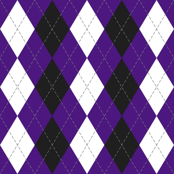 Halloween Argyle Cuadros Patrón Escocés Rombos Negros Violetas Jaula Escocesa — Vector de stock