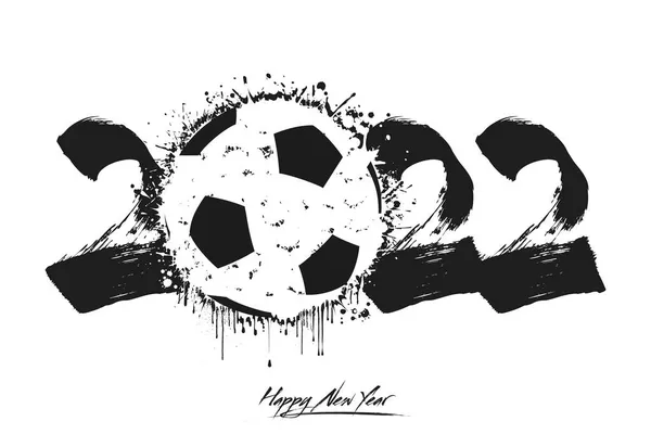 2022 Numaralar Grunge Tarzında Lekelerden Yapılmış Soyut Bir Futbol Topu — Stok Vektör