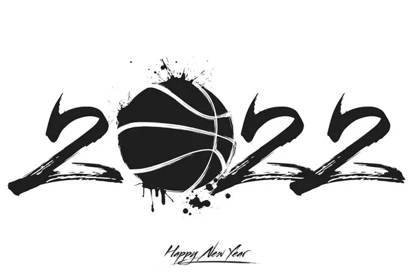 Numbers 2022 Abstract Basketball Ball Made Blots Grunge Style Design — Stock Vector
