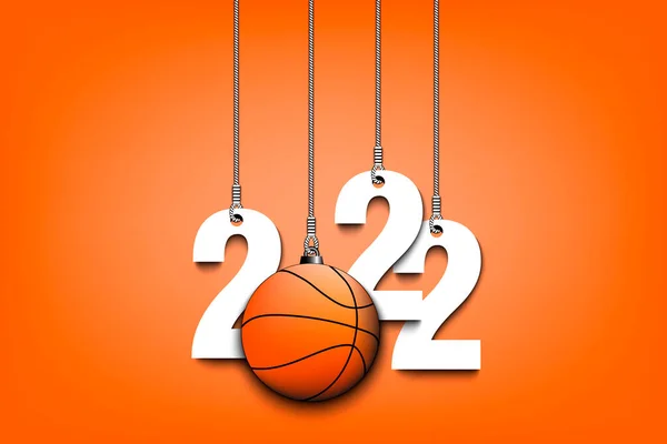 Numbers 2022 Basketball Ball Christmas Decorations Hanging Strings New Year — Stock Vector