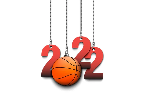 2022 Numaralar Basketbol Topu Noel Süslemeleri Olarak Iplere Asılı Yeni — Stok Vektör