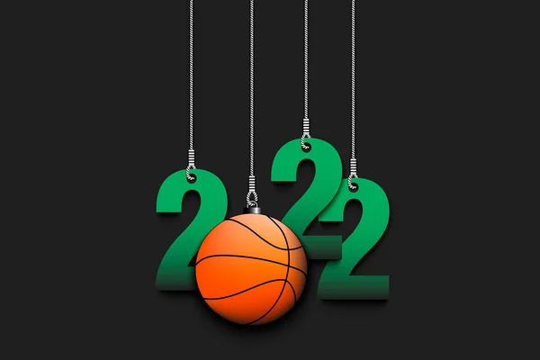 Numbers 2022 Basketball Ball Christmas Decorations Hanging Strings New Year — Stock Vector