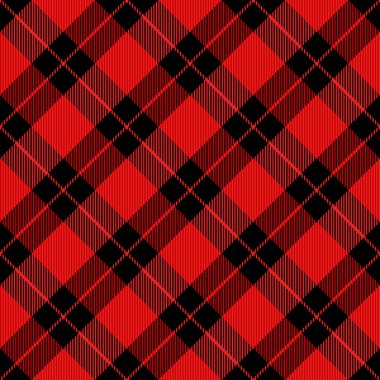 Çapraz ekose Noel ve yeni yıl ekoseli. Kırmızı ve siyah kafeste İskoç deseni. İskoç kafesi. Geleneksel İskoç geçmişi. Kusursuz kumaş dokusu. Vektör illüstrasyonu