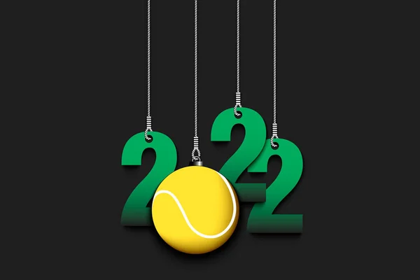 Numbers 2022 Tennis Ball Christmas Decorations Hanging Strings New Year — Stock Vector