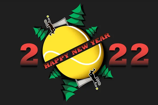 Feliz Año Nuevo 2022 Con Pelota Tenis Árboles Navidad Tenista — Vector de stock