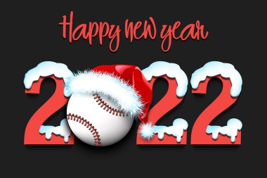 Karlı Yeni Yıl numaraları 2020 ve izole edilmiş bir arka planda Noel şapkasıyla beyzbol topu. Tebrik kartı, afiş, poster, el ilanı ve parti davetiyesi için yaratıcı tasarım modeli. Vektör illüstrasyonu