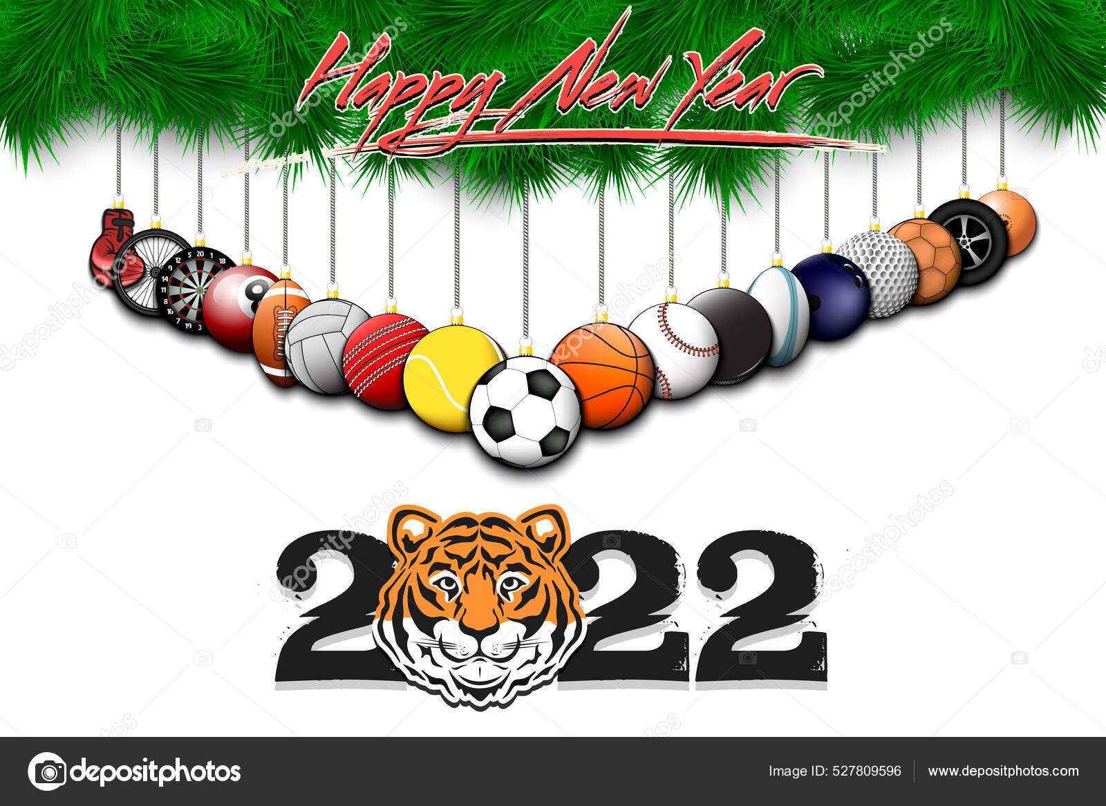 Christmas 2022 Football Happy New Year 2022 Soccer Football Basketball Tennis Baseball Volleyball  Stock Vector Image By ©Mityay_Pg #527809596