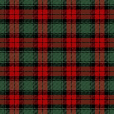 Noel ve yeni yıl ekose kumaşı. İskoç desenli kırmızı, siyah ve yeşil kafes. İskoç kafesi. Geleneksel İskoç geçmişi. Kusursuz kumaş dokusu. Vektör illüstrasyonu