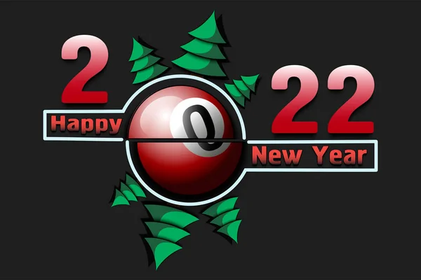 新年快乐 2022年有台球和圣诞树 海报的原始模板设计 孤立背景下的矢量说明 — 图库矢量图片