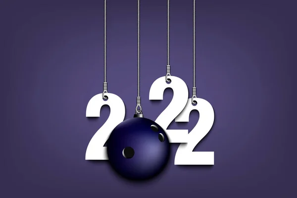 クリスマスの飾りとして番号2022とボウリングボールが文字列にかかっています 2022年はコードにかかっています グリーティングカード用のテンプレートデザイン 孤立した背景のベクトル図 — ストックベクタ