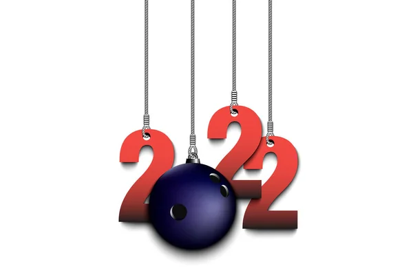 Numbers 2022 Bowling Ball Christmas Decorations Hanging Strings New Year — Stock Vector