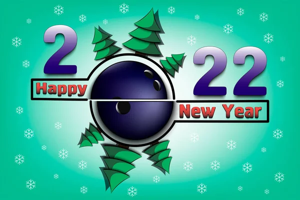 Feliz Año Nuevo 2022 Con Bola Bolos Árboles Navidad Diseño — Vector de stock
