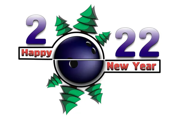 Feliz Año Nuevo 2022 Con Bola Bolos Árboles Navidad Diseño — Vector de stock