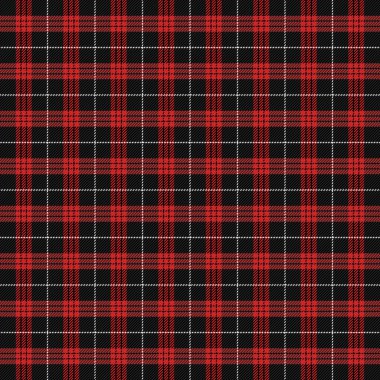 Noel ve yeni yıl ekose kumaşı. İskoç desenli kırmızı, siyah ve yeşil kafes. İskoç kafesi. Geleneksel İskoç geçmişi. Kusursuz kumaş dokusu. Vektör illüstrasyonu