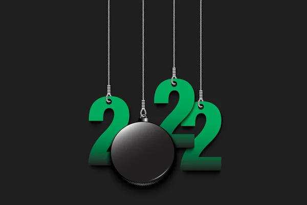 Numbers 2022 Hockey Puck Christmas Decorations Hanging Strings New Year — Stock Vector