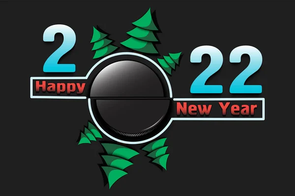 Feliz Año Nuevo 2022 Con Disco Hockey Árboles Navidad Diseño — Vector de stock