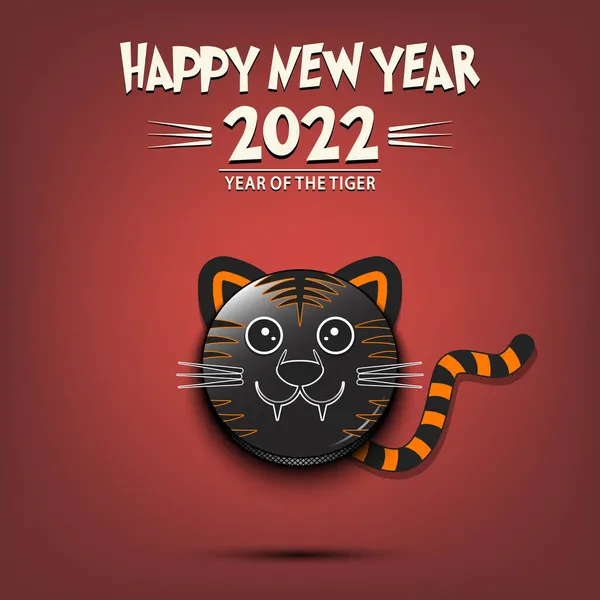 Gott Nytt 2022 Tigern Söt Nostiger Form Hockeypuck Hockeypuck Form — Stock vektor