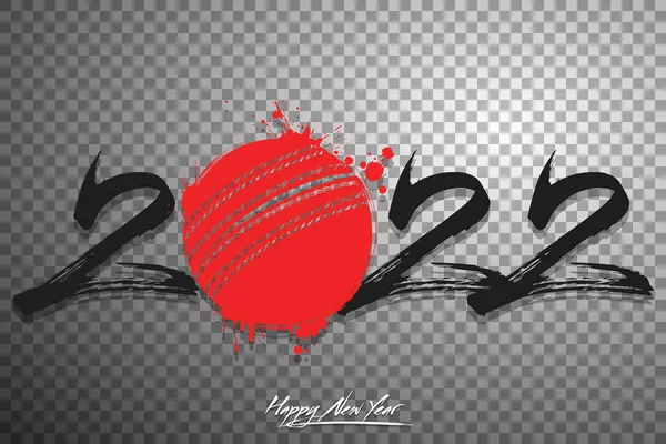 Numbers 2022 and a abstract cricket ball made of blots in grunge style. Design text logo Happy New Year 2022. Template for greeting card, banner, poster. Vector illustration on isolated background